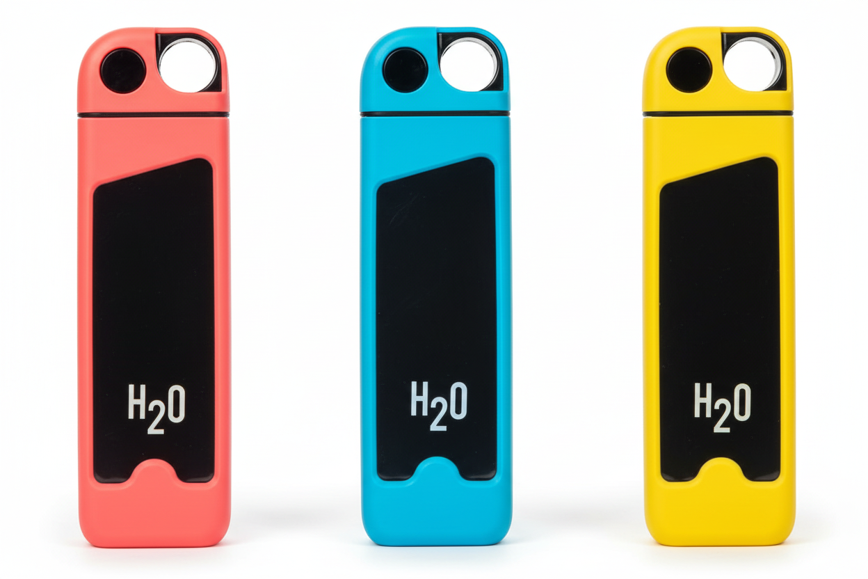 H2O bottle color comparison - pink, blue, yellow