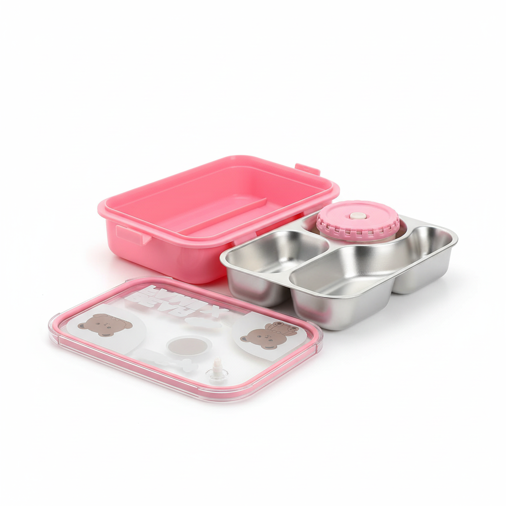 Pink lunch box alternative angle view