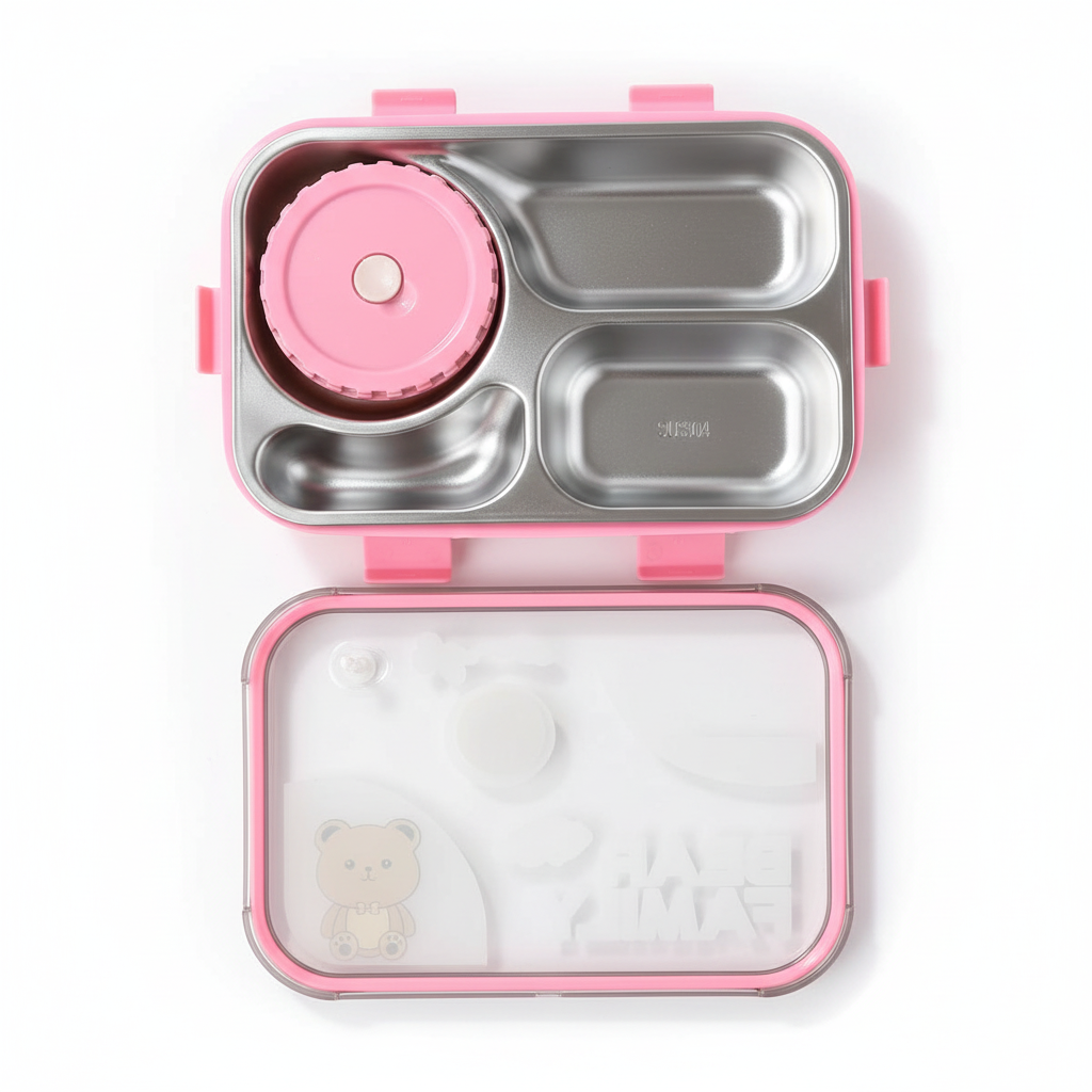 Pink lunch box interior compartments